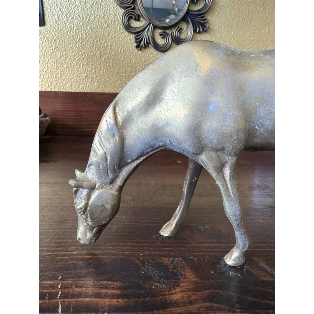 Vtg. Mid Century Brass Horse, Grazing. Made In Korea. 5.5
